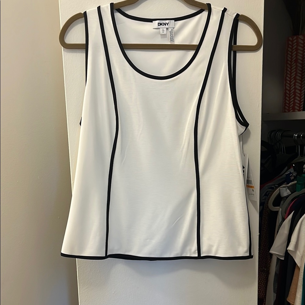 DKNYC White Tank Top with Black Trim